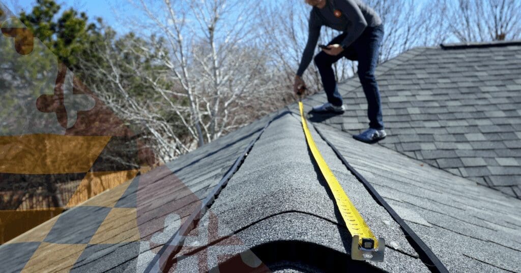 A dedicated local roofing professional conducts a comprehensive diagnostic assessment on a residential roof in Howard County, measuring the ridge exhaust system. We thoroughly evaluate how the upper roof ventilation integrates directly with the lower siding soffits to prevent massive attic condensation and voided material warranties.