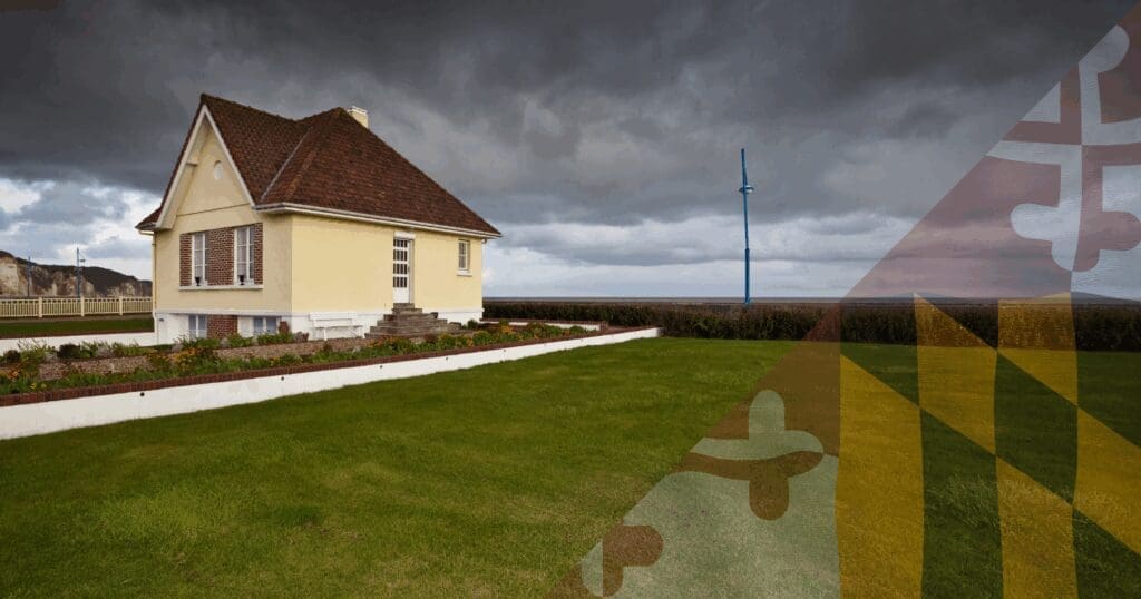 Dark, severe summer storm clouds gather over a residential property, representing the extreme weather events that trigger aggressive, deceptive door-knocking campaigns from out-of-state transient contractors.